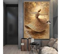 LTjiajuypd Tableau spirituel de derviche tourneur, affiche murale arabe dorée, image islamique, décoration intérieure pour la maison ou la chambre, impression sur toile (60 x 90 cm)