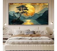 LTjiajuypd Tableau sur toile de style chinois, grue dans un pin doré des montagnes, affiche et impressions, décoration murale pour la maison (60 x 120 cm)