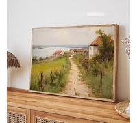 LTjiajuypd Tableau sur toile, impression d'affiche, paysage champêtre d'été français, cottage au bord de la rivière, art mural rustique, décoration intérieure de style ferme (50 x 70 cm/sans cadre)
