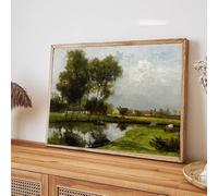 LTjiajuypd Tableau sur toile, impression d'affiche, paysage champêtre d'été français, cottage au bord de la rivière, art mural rustique, décoration intérieure de style ferme (30 x 50 cm/sans cadre)