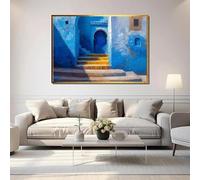 LTjiajuypd Tableau sur toile imprimé, architecture des îles grecques, Maroc, porte bleue, rue, affiche murale pour la décoration du salon (50x70CM/sans cadre)