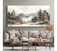 LTjiajuypd Tableau sur toile imprimé représentant une forêt brumeuse avec vue sur la montagne, image abstraite pour salon, chambre ou bureau (80 x 160 cm)