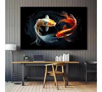 LTjiajuypd Tableau sur toile moderne abstrait représentant des poissons blancs et rouges, affiche et impression d'art animalier pour la décoration murale de la maison (60x90cm)