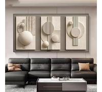 LTjiajuypd Tableau sur toile plate 2D présentant un imprimé géométrique abstrait moderne aux tons beiges et blancs (60 x 90 cm - 3 pièces)