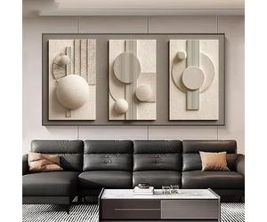 LTjiajuypd Tableau sur toile plate 2D présentant un motif géométrique abstrait moderne aux tons beiges et blancs (60 x 80 cm - 3 pièces)