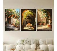 LTjiajuypd Tableau sur toile représentant des orangers dans une cour intérieure - Affiches et décoration pour salon, bibliothèque, bureau, café, bar et maison (50 x 70 cm - 3 pièces)