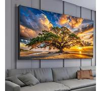 LTjiajuypd Tableau sur toile représentant un coucher de soleil derrière un arbre sur la plage, décoration murale moderne pour salon (55 x 110 cm)