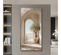 LTjiajuypd Tableau sur toile représentant une arche d'oliviers méditerranéenne côtière, inspiré des îles grecques, ambiance beige et blanche, décoration murale (50 x 90 cm)