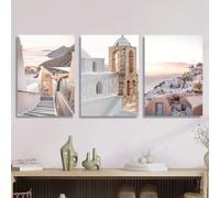 LTjiajuypd Tableau sur toile représentant une île côtière grecque avec une architecture beige (60 x 90 cm - 3 pièces)