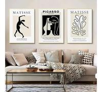 LTjiajuypd Tableaux sur toile, affiches et impressions modernes, tableaux d'art mural, style Matisse, Picasso, noir et blanc, corail, pour la décoration de la chambre (50 x 70 cm - 3 pièces)
