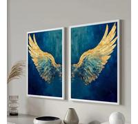 LTjiajuypd Tableaux sur toile modernes à motifs d'ailes bleues et dorées, affiches, impressions de luxe, décoration murale pour salon, canapé et chambre (70 x 100 cm - 2 pièces)