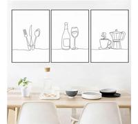 LTjiajuypd Toile murale abstraite avec verre à café et couverts, affiches et impressions nordiques, décoration de cuisine, 50 x 70 cm, 3 pièces, sans cadre