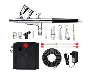 LTLWSH Démarrage Et Arrêt Automatiques Compresseur Aerographe Modelisme avec Reservoir Double Action Aerographe Kit Complet avec 0.2 0.3 0.5Mm Buse Et Aiguille pour Nail Art,Alimentaire,Ongle