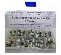 LTRAJUYNH 100pcs 10 Values Solid Capacitor Assorted Kit 6.3V~16V 100uF~1500uF with Box Capacitors Electronic Components