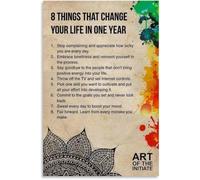 LTRAJUYNH 8 Things That Change Your Life in One Year Habit and Mindset Shifts Canvas Poster for Bedroom Living Room Wall-Art(Framed,12x18inch(30x45cm))