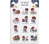 LTRAJUYNH Bedtime Visual Schedule Night Routine Chart Autism ADHD Friendly Canvas Wall-Art Nursery Print(Unframed,08x12inch(20x30cm))