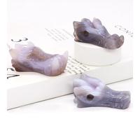 LTRAJUYNH Crystal Animal Statue Crafts Home Decoration Fish, owl swan Head Penguin Statue, Gray Agate geode Crystal Carving (Color : Dragon Head Skull, Size : 1pcs)