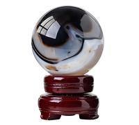 LTRAJUYNH Crystal Ball for Home Decor, Crystal Black White Striped Agate Crystal Sphere, Quartz Gemstone Ball for Table or Kitchen Decor,Witchy Gifts,70~75mm