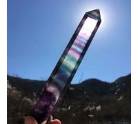 LTRAJUYNH Decorative Ornaments Rainbow Fluorite Column Standing Purple Crystal Faceted Prism Wand Carved Stone Statue Ornament (Size : 7-8cm)