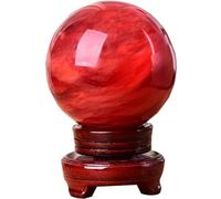 LTRAJUYNH Gemston Sphere Balls Red Crystal Ball Polished Divination Ball Decorative Sphere with Wood Stand Witch Ball Stones for Home Ornaments,140mm