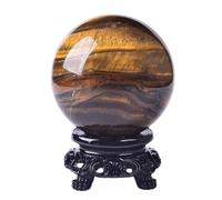 LTRAJUYNH Home Office Ornament Crystal Ball, Tiger Eyes Polished Divination Sphere with Stand, Stone Figurines for Feng Shui Decorative,9.5cm