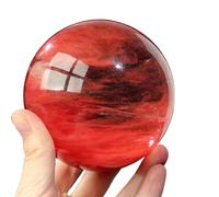 LTRAJUYNH Red Crystal Ball Smelting Stone Ball with Wooden Stand Melting Quartz Crystal Gemstone Sphere for, Divination, Witchcraft Halloween,Home Decorations,12cm/4.7in