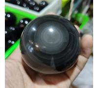 LTRAJUYNH Stone 70mm Black Obsidian Rainbow Cat Eye Sphere Crystal Ball Stone