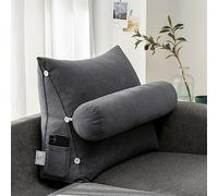 LTSRLL Grand oreiller pour tête de lit 60 x 50 x 20 cm - Coussin de dossier, lecture et télévision avec rouleau de cou amovible - Coussin de soutien de la tête/lombaire/du dos avec housse amovible