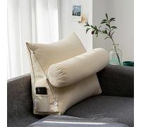 LTSRLL Grand Oreiller pour Tête de Lit 60x50x20cm Dossier Lecture TV Oreiller avec Rouleau de Nuque Détachable - Coussin de Soutien Tête/Lombaire/Dos avec Housse Amovible pour Adulte Enfant Grossesse