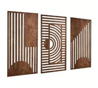 Ltstor Décoration de mur en bois encadrée abstraite géométrique (43,5 x 22 x 3 pièces), Art géométrique minimaliste de paysage médiéval rétro adapté aux chambres familiales, salons