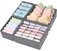Ltstor Lot de 4 organiseurs de garde-robe pliables en tissu - Organiseur de tiroir - Séparateur de sous-vêtements - Utilisé pour le rangement des sous-vêtements, des chaussettes et des cravates