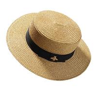 LTSWEET Chapeau de Paille Femme été Outdoor Adultes Beach Cap Chapeaux Anti-UV Jazz Chapeau Panama Style Loisir Hat Vacance Plage,Gold