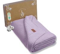 Lttle Dedi Couverture tricotée 100 % coton bio pour fille/garçon, lavande, givré, 76,2 x 101,6 cm, couvertures d'emmaillotage et de réception neutres douces pour tout-petit, berceau, poussette,