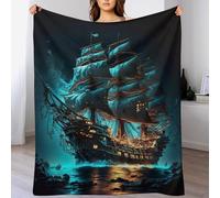 LTTTT Bateau Pirate Couverture en Flannel Douce Chaude, Lavable en Machine, Couvertures pour Canapé Ou Lit. 150×200cm
