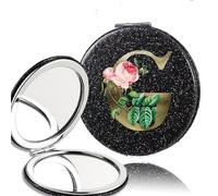 LTYKNGH Miroir De Poche 2pcs 2-Side Mirror Folding Magnifying Makeup Pocket Portable Beauty Cosmetic Tool Golden Flower Letter Pattern(Black-G)