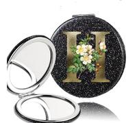 LTYKNGH Miroir De Poche 2pcs 2-Side Mirror Folding Magnifying Makeup Pocket Portable Beauty Cosmetic Tool Golden Flower Letter Pattern(Black-H)