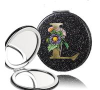 LTYKNGH Miroir De Poche 2pcs 2-Side Mirror Folding Magnifying Makeup Pocket Portable Beauty Cosmetic Tool Golden Flower Letter Pattern(Black-L)