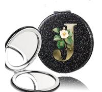 LTYKNGH Miroir De Poche 2pcs 2-Side Mirror Folding Magnifying Makeup Pocket Portable Beauty Cosmetic Tool Golden Flower Letter Pattern(Black-J)