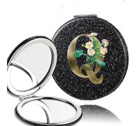 LTYKNGH Miroir De Poche 2pcs 2-Side Mirror Folding Magnifying Makeup Pocket Portable Beauty Cosmetic Tool Golden Flower Letter Pattern(Black-Q)