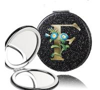 LTYKNGH Miroir De Poche 2pcs 2-Side Mirror Folding Magnifying Makeup Pocket Portable Beauty Cosmetic Tool Golden Flower Letter Pattern(Black-F)