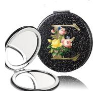 LTYKNGH Miroir De Poche 2pcs 2-Side Mirror Folding Magnifying Makeup Pocket Portable Beauty Cosmetic Tool Golden Flower Letter Pattern(Black-E)