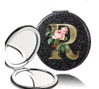 LTYKNGH Miroir De Poche 2pcs 2-Side Mirror Folding Magnifying Makeup Pocket Portable Beauty Cosmetic Tool Golden Flower Letter Pattern(Black-R)