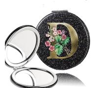 LTYKNGH Miroir De Poche 2pcs 2-Side Mirror Folding Magnifying Makeup Pocket Portable Beauty Cosmetic Tool Golden Flower Letter Pattern(Black-D)