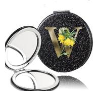 LTYKNGH Miroir De Poche 2pcs 2-Side Mirror Folding Magnifying Makeup Pocket Portable Beauty Cosmetic Tool Golden Flower Letter Pattern(Black-W)