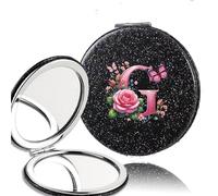 LTYKNGH Miroir De Poche 2pcs Double Sided Flash PU Mirror Washable Space Saving Beauty Cosmetic Tool Pink Butterfly 26 Letter(Gold-G)