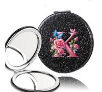 LTYKNGH Miroir De Poche 2pcs Double Sided Flash PU Mirror Washable Space Saving Beauty Cosmetic Tool Pink Butterfly 26 Letter(Gold-K)