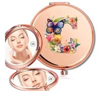 LTYKNGH Miroir De Poche Women Makeup Mirror Double Sided Round Metal Look Glass Folding Pocket Butterfly Letter Pattern(Gold-C)