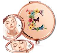 LTYKNGH Miroir De Poche Women Makeup Mirror Double Sided Round Metal Look Glass Folding Pocket Butterfly Letter Pattern(Gold-E)