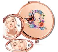 LTYKNGH Miroir De Poche Women Makeup Mirror Double Sided Round Metal Look Glass Folding Pocket Butterfly Letter Pattern(Gold-Q)