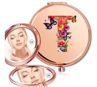 LTYKNGH Miroir De Poche Women Makeup Mirror Double Sided Round Metal Look Glass Folding Pocket Butterfly Letter Pattern(Gold-T)